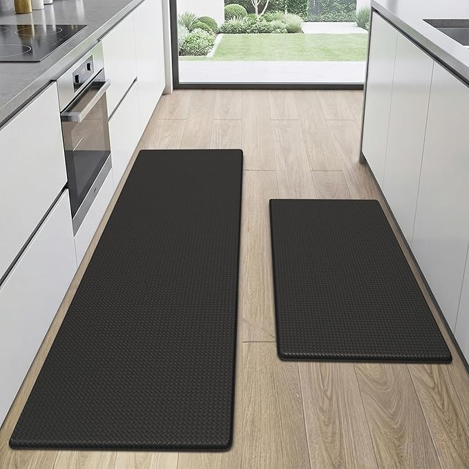 Kitchen Mats for Floor 2 piece - 17"x29"+17"x59" Anti Fatigue Mats for Kitchen Floor - Non Slip Cushioned Rugs for Standing - Black