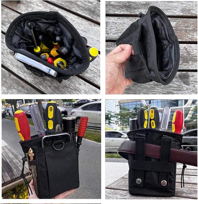 Small Tool Pouch,Utility Tool Bag, Small Toolbox, Screw Driver, Plier Organizer, Flashlight Holster and Knife Holder, Tool Belt Pouches for Electrician,Contractor,Plumber,Carpenter