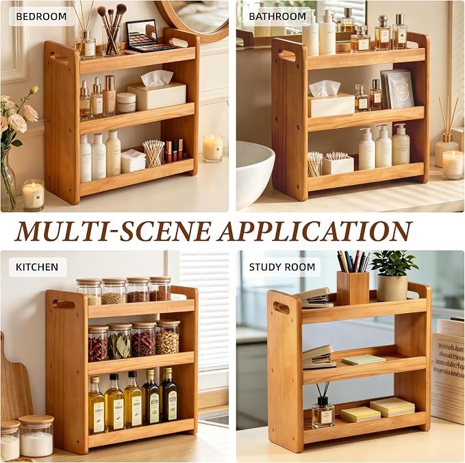 Bathroom Counter Organizer, 3 Tier Bathroom Countertop Organizer, Bathroom Counter Shelf, Wooden Makeup Organizers Countertop, Bathroom Vanity Organizers and Storage for Bedroom, Gifts