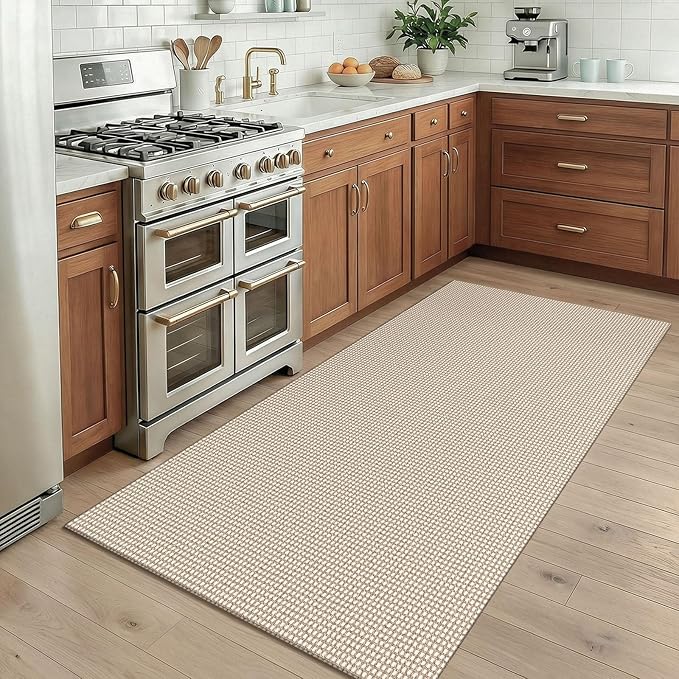 KOZYFLY Rugs for Entryway 3x5 ft Washable Area Rug Non Slip Rubber Backed Entry Rug Woven Indoor Door Mat Cotton Kitchen Rugs for Entryway, Foyer, Backdoor, Ivory/Camel/Brown