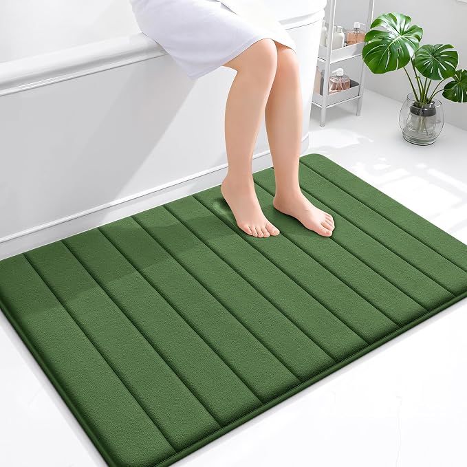 OLANLY Memory Foam Bath Mat 44x32, Super Soft Absorbent Bathroom Rugs, Quick Dry, Machine Washable Shower Floor Rugs, Bathmat Carpet, Bathroom Home Decor Accessories, Olive Green