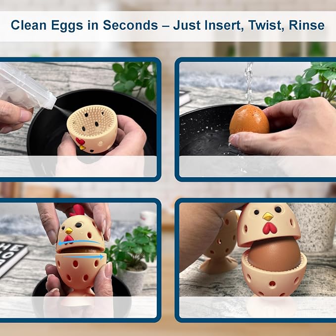 Egg Washer for Fresh Eggs, Egg Scrubber for Fresh Eggs, 2 Reusable Silicone Chicken Shaped Scrubs, Chicken Egg Cleaner, Eggshell Cleaner for Poultry Farm, Housewife Tools Vegetable Processing (Brown)
