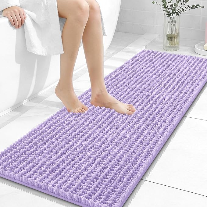 OLANLY Long Bathroom Rugs Runner 47x17, Thick Soft and Absorbent Chenille Bath Mat, Non-Slip, Machine Washable Quick Dry Bath Rugs for Tub Shower Floor, Home Decor Accessories, Lavender