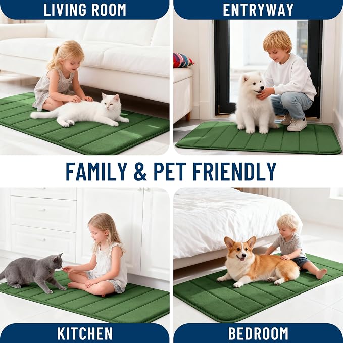 OLANLY Memory Foam Long Bathroom Rugs Runner 70x24, Super Soft Absorbent Bath Mat, Quick Dry, Machine Washable Shower Floor Rugs, Bathmat Carpet, Bathroom Home Decor Accessories, Olive Green