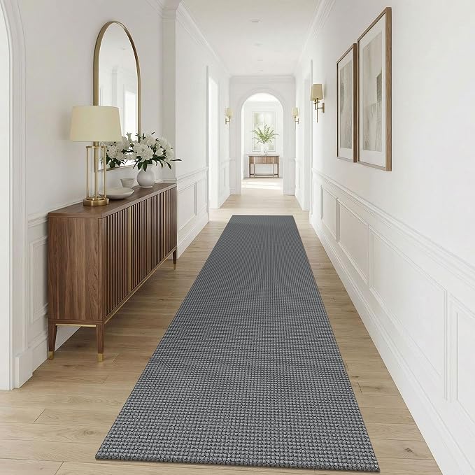 KOZYFLY Cotton 3x12 Runners Rugs for Hallway, Long Washable Runner Rug, Woven Non Slip Kitchen Runner, Braided Entryway Rug, Floor Carpet for Entry, Aisle, Hall, Grey/Dark Grey