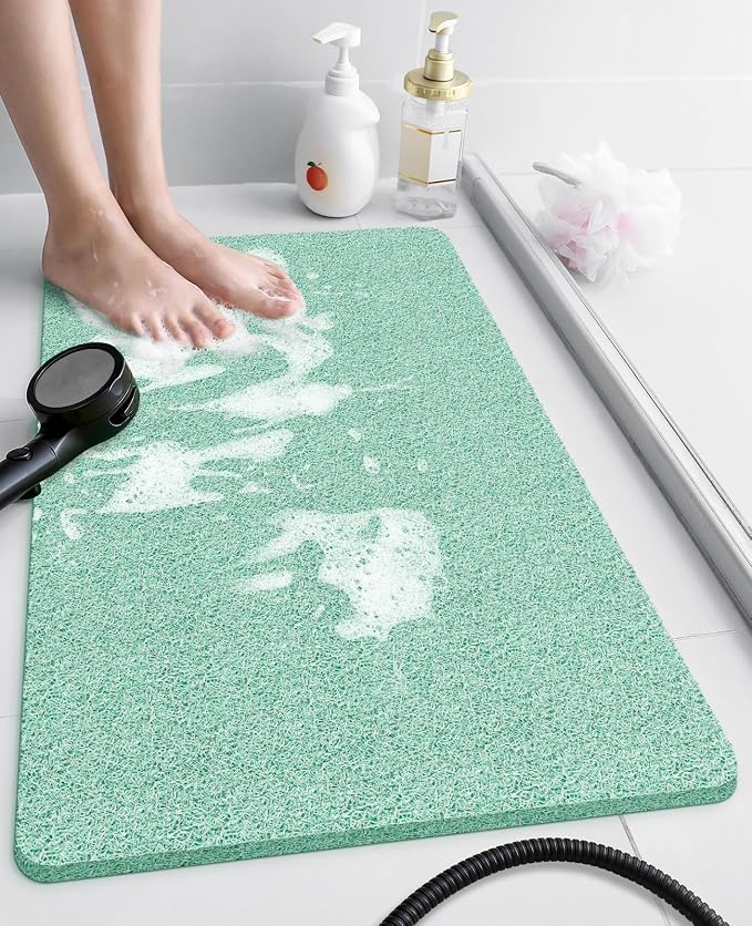 OTHWAY Shower Mat Non Slip Without Suction Cups, Quick Drying Bathtub Mat Non Slip for Shower Bathroom, PVC Loofah Shower Mat for Wet Areas (Green)