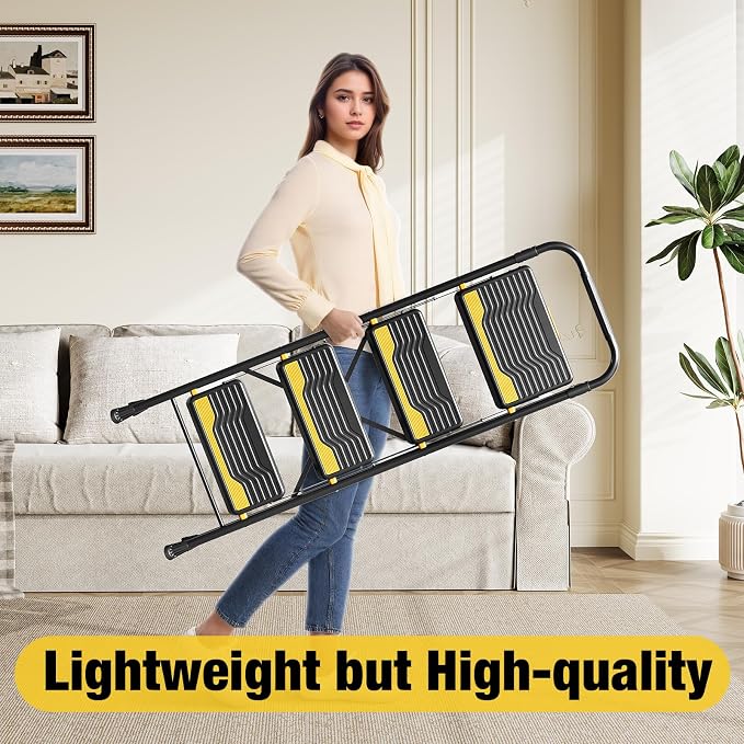 Urackify 4 Step Ladder, Heavy-Duty Pass 800lb Capacity Test, Wide Anti-Slip Steps & Secure Handrail Compact, Folding Step Stool Portable Design for Home, Kitchen, Office, Pantry, Closet Use, Black