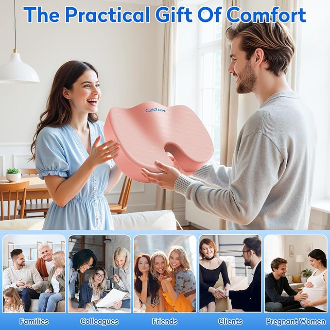 XXL Seat Cushion Office Car Seat Cushion, Memory Foam Cushion for Office Chair, Car Seat, Airplane, Bleacher Non-Slip Chair Pad (Pink