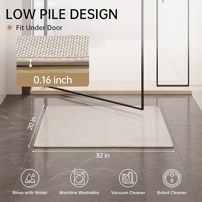 Mecko Bath Mat, Ultra Absorbent Quick Dry Bathroom Floor Mats-Upgraded Thin Cozy Cloth Bathroom Mat Fit Under Door, Rubber Non-Slip Bathroom Rug for Bathtub, Sink, Shower Room(Oatmeal,20"x32")