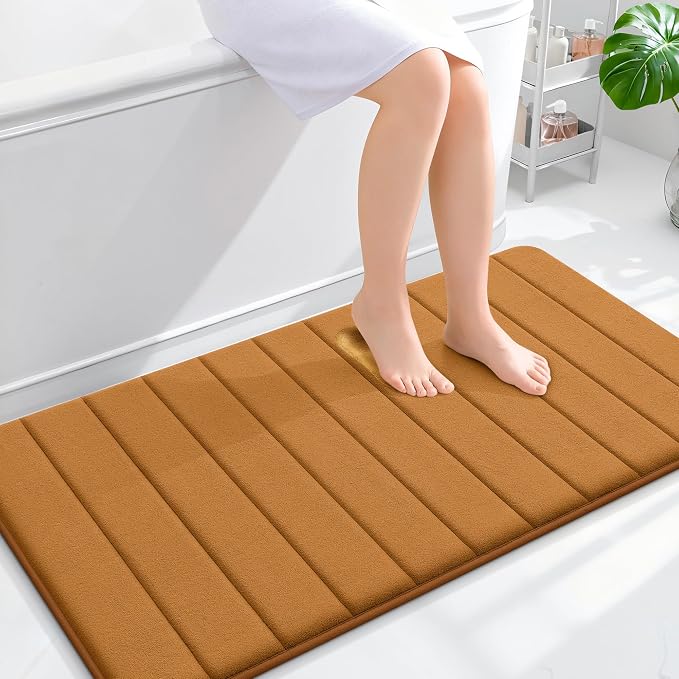 OLANLY Memory Foam Bath Mat 44x24, Super Soft Absorbent Bathroom Rugs, Quick Dry, Machine Washable Shower Floor Rugs, Bathmat Carpet, Bathroom Home Decor Accessories, Ochre