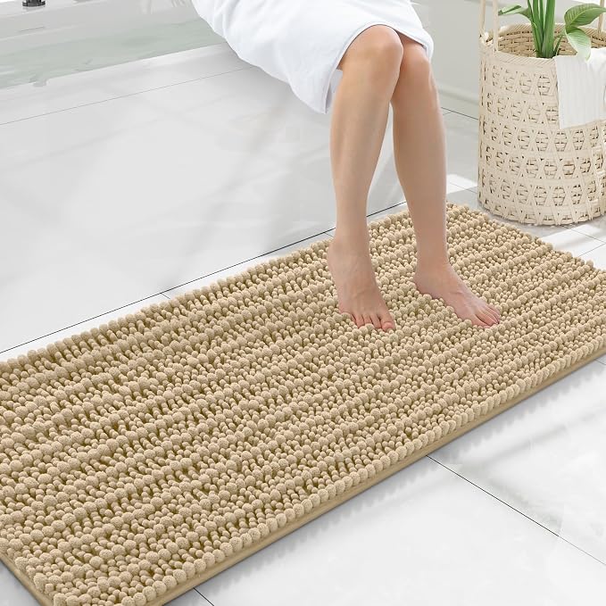 Smiry Bathroom Rugs Mat 47x20, Extra Soft Absorbent Chenille Bath Rugs, Non Slip Rubber Backing Machine Washable Quick Dry Bath Mats for Bathroom Floor, Tub, Shower, Home Decor Accessories, Beige