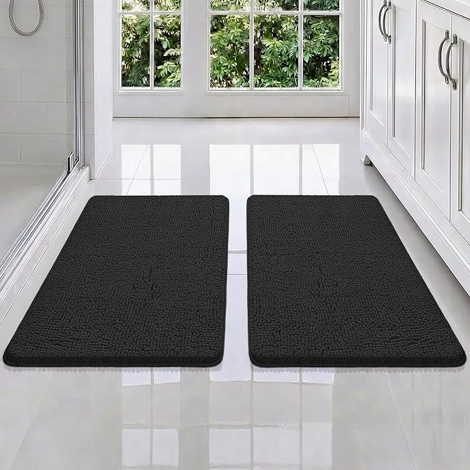 Bcoimo Bathroom Rug Set, Chenille Bathroom Rugs, Absorbent Non Slip Plush Bath Mats, Machine Washable Fast Drying Floor Mats for Tub, Shower, Sink, Vanity