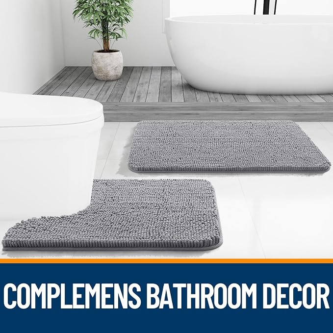 OLANLY Large Bathroom Rugs 40x24, Extra Soft Absorbent Chenille Bath Rugs, Rubber Backing Quick Dry, Machine Washable Bath Mats for Bathroom Floor, Tub and Shower, Home Decor Accessories, Grey