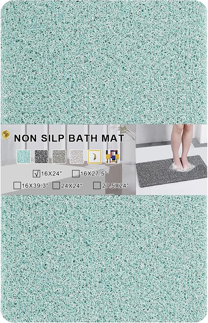Nonslip Bathtub Mat, Anti Slip Bath Mat 0.6" Extra Thick, Quick Dry Bath Tub Anti Slip Shower Mat, Loofah Non-Slip Bath Mat for Tub Bathroom Pool Kitchen Entryway Home Hotel(Blue 16x24)