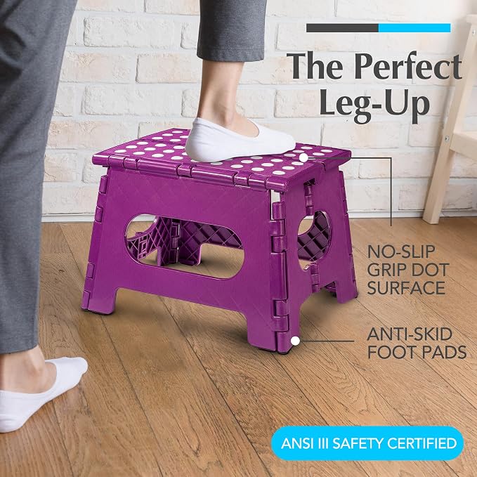 Handy Laundry Folding Lightweight Step Stool - Sturdy Enough to Support Adults - Opens Easy with One Flip - Great for Kitchen, Bathroom or Bedroom (Purple | 2-Pack)