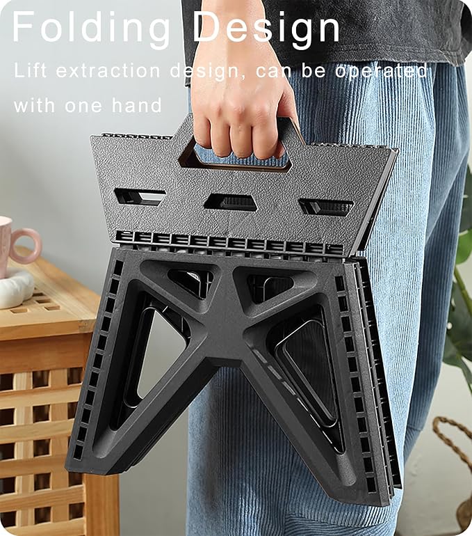 Folding Step Stool Holds 440 lbs - 9" Sturdy Foldable Step Stool with Non-Slip Base, Space Saving for Kitchen, Bathroom, Camping (Black)