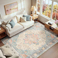 RELEANY Area Rugs 6'x8' Washable Non-Slip, Floral Vintage Distress Medallion Carpet for Living Room Bedroom Dining Room, Blue Orange Red