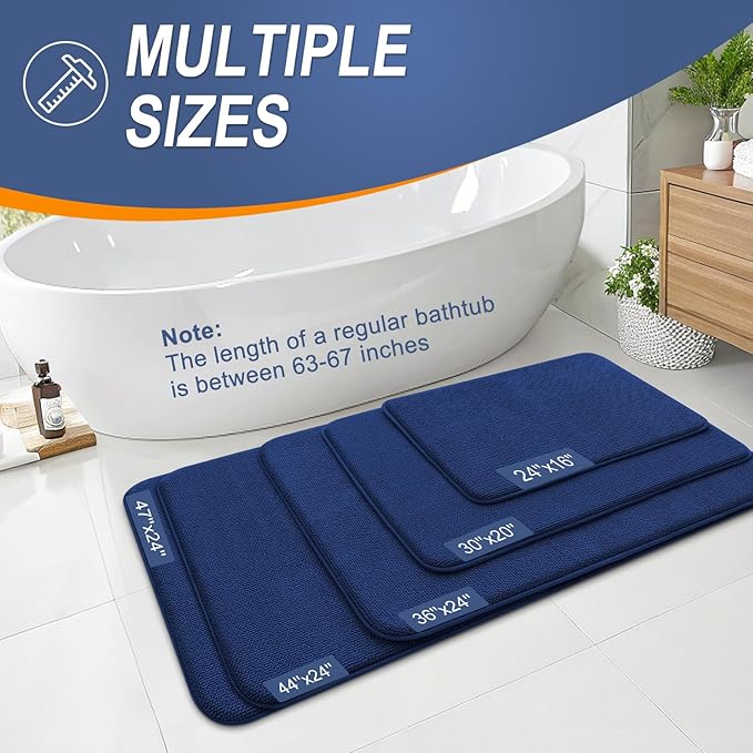 OLANLY Thick Memory Foam Bathroom Runner Rugs 59x20, Extra Soft Absorbent Long Bath Rug, Quick Dry Bath Mats, Non-Slip, Machine Washable Mat for Bathroom, Tub and Shower, Home Decor Accessories, Navy