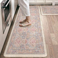 Collive Anti Fatigue Mats for Kitchen Floor, Cushioned Comfort Kitchen Rugs Sets of 2 Waterproof Non Skid Padded Sink Rugs, Pink/Blue Floral Rug Standing Mat for Laundry, Home Office Decor