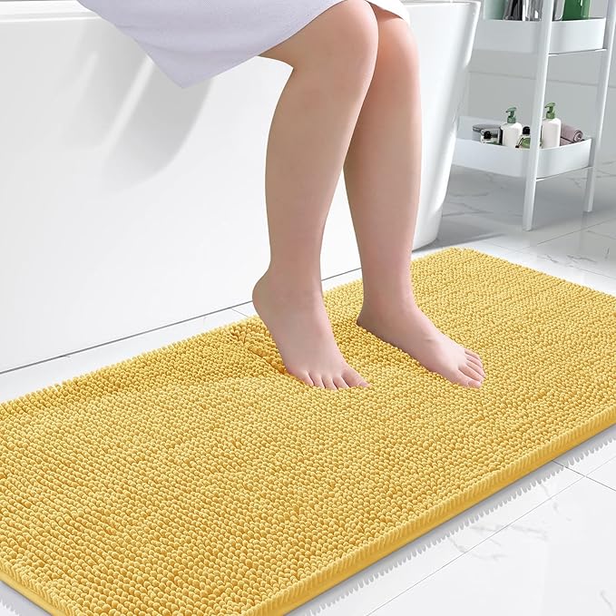 OLANLY Large Bathroom Rugs 45x27, Extra Soft Absorbent Chenille Bath Rugs, Rubber Backing Quick Dry, Machine Washable Bath Mats for Bathroom Floor, Tub and Shower, Home Decor Accessories, Yellow