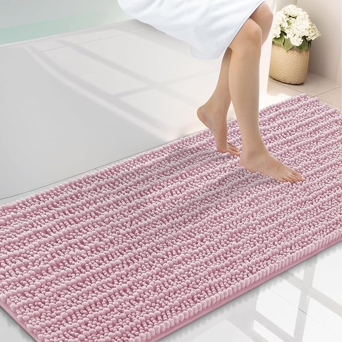 Smiry Bathroom Rugs Mat 47x24, Extra Soft Absorbent Chenille Bath Rugs, Non Slip Rubber Backing Machine Washable Quick Dry Bath Mats for Bathroom Floor, Tub, Shower, Home Decor Accessories, Dusty Rose