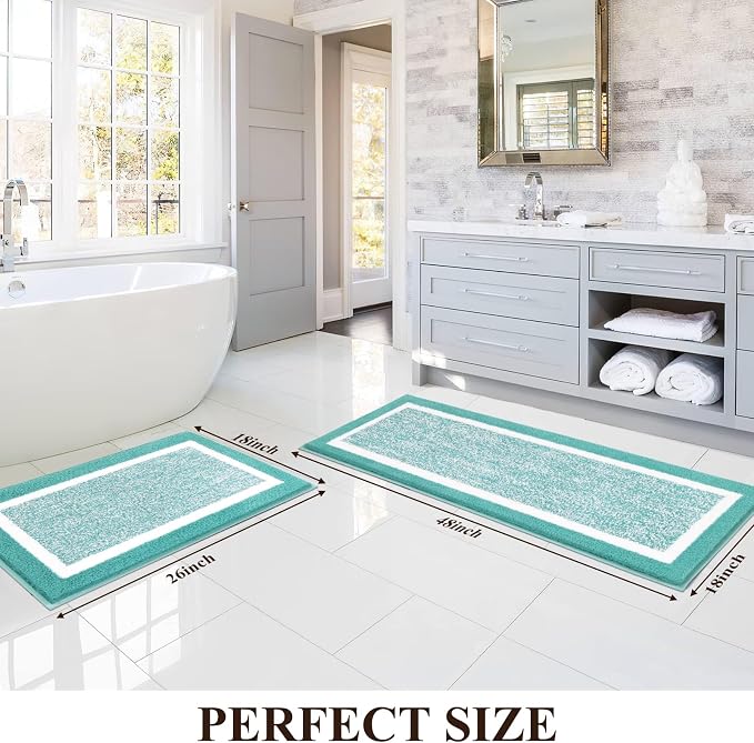 Pauwer Bathroom Rug Set, Non Slip Bath Mat, Absorbent Shower Rug for Floor, Tub and Shower, Teal