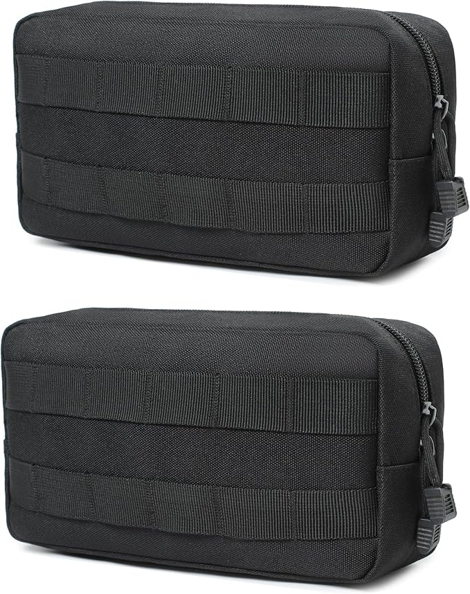 2 Pack Tactical Molle Admin Pouch with US Flag Patch and Keychain - Utility Laser Cut Tactical EDC Tool Pouch Bag Horizontal Modular Pouches Utility Tool Pouch