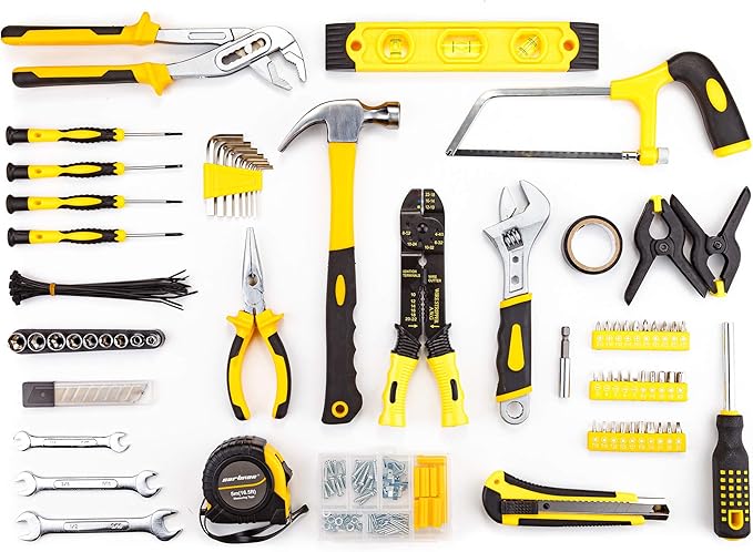CARTMAN 218-Piece Tool Set General Household Hand Tool Kit with Plastic Toolbox Storage Case Yellow