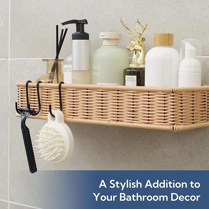 GRANNY SAYS Shower Caddy Hanging, 2 Pack Bathroom Shelves for Shower, Waterproof Shower Shelf for Inside Shower, Shower Shelves for Organization and Storage, Wicker Shower Rack for Home Decor, Natural