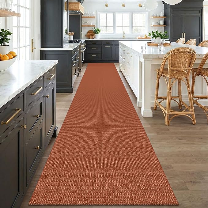 KOZYFLY Orange 3x18 Runners Rugs for Hallway, Extra Long Washable Runner Rug, Woven Non Slip Kitchen Runner, Cotton Entryway Rug, Floor Carpet for Entry, Aisle, Hall, Burnt Orange/Tan
