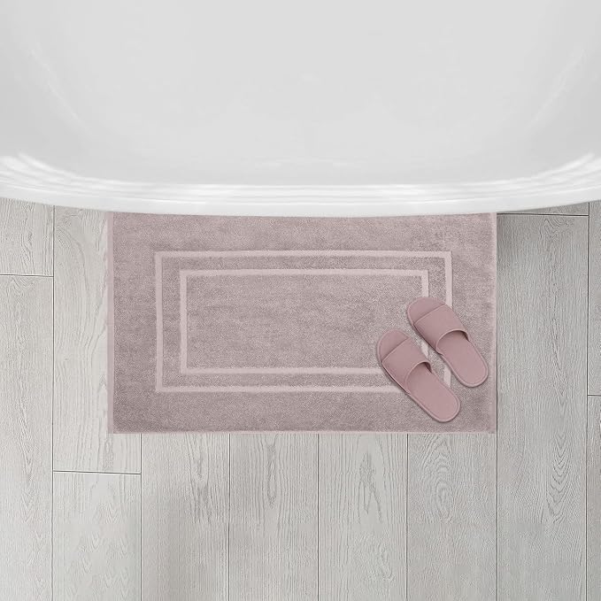 Feather & Stitch 2 Piece Towel Like Bath Mats (30x21 Inch) 100% Cotton Terry Bath Mats, Bathroom Shower Floor Mats [NOT A Bathroom Rug], Soft Absorbent Washable Mats- Taupe