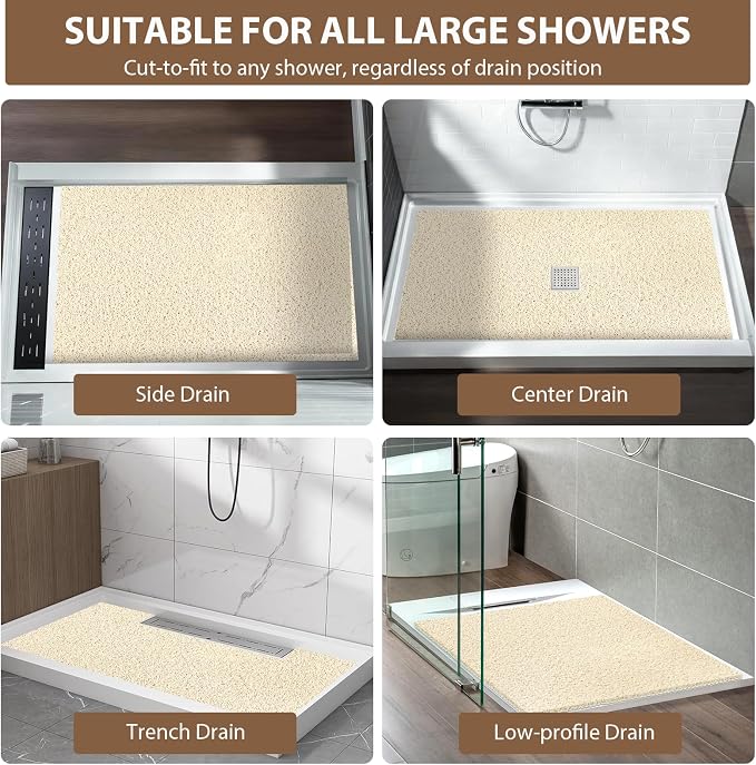 Shower Mat Non Slip: 47.2 x 31.5 Inch Extra Large Shower Mats for Inside Shower with Drain Hole - Soft PVC Loofah Anti Slip Shower Stall Mat for Walk-in Shower and Bathroom, Quick Drying