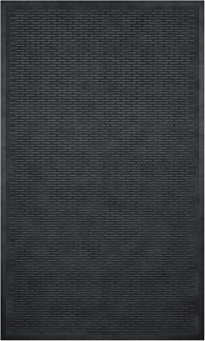 Ottomanson Waterproof Rubber Outdoor Doormat – Heavy-Duty Non-Slip Rubber Floor Mat with Ridge Scraper Pattern, All-Weather Front Door Entry Mat for Mud & Dirt Control – 35" x 60", Black