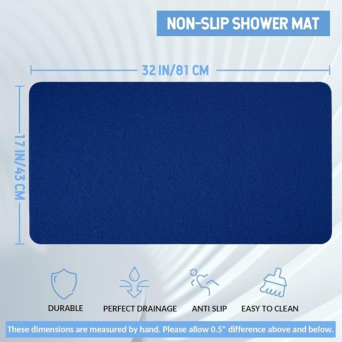 Hargiis Non-Slip Bathtub Mat, Anti Slip Shower Mat, Fast Drying Bathtub Mats, Foot Scrubber Mat, Anti Slip Mat for Tub, Floor, Bathroom, Kitchen, Home, Hotel (Navy Blue 32"×17")