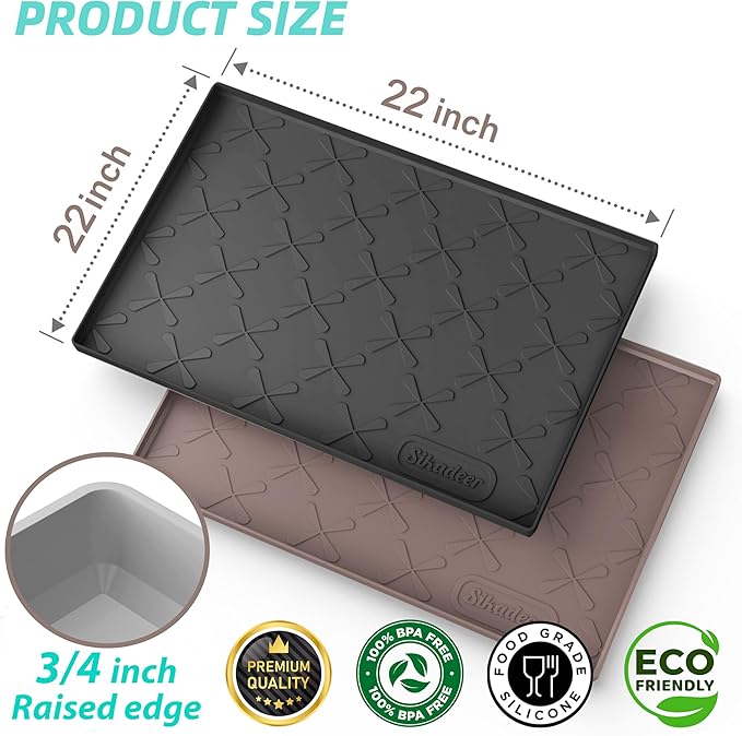 SIKADEER 22" x 22" Under Sink Mat Waterproof, Silicone Mat Kitchen Drawer Shelf and Cabinet Liner, Sink Protector for Kitchen Organizers and Storage, Boot Tray Pet Food Mats
