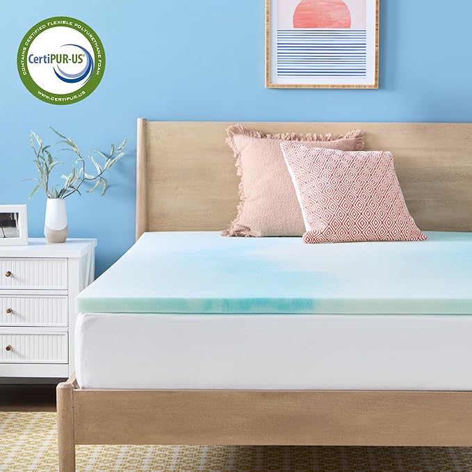 Linenspa 2 Inch Swirl Gel Memory Foam Mattress Topper, King Size – Cooling Gel Infused, Ventilation Holes – Pressure Relieving Bed Topper – CertiPUR Certified
