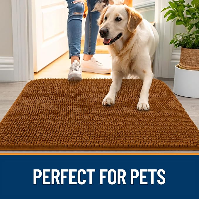 OLANLY Dog Door Mat for Muddy Paws 35x24, Absorbs Moisture and Dirt, Absorbent Non-Slip Washable Doormat, Quick Dry Chenille Mud Mat for Dogs, Entry Indoor Entryway Carpet for Inside Floor, Ochre