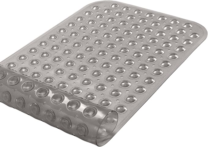 Medium Non-Slip Bathtub & Shower Mat 31x16 (Smooth/Non-Textured Tubs Only) Safe, Clean, Machine-Washable, Superior Grip&Drainage, Vinyl, Transparent Gray (Grey)