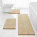 HOMEIDEAS 3 Pieces Bathroom Rugs, Extra Large Ultra Soft Non Slip Absorbent Chenille Toilet Bath Mat Set (Beige)