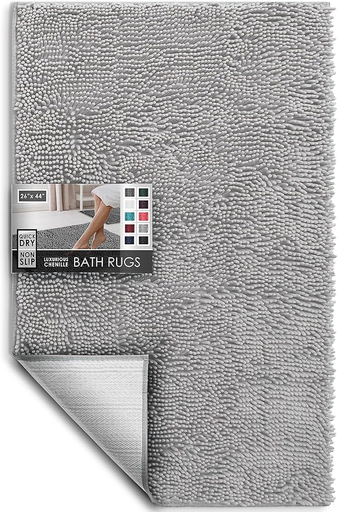Hearth & Harbor Bathroom Rugs, Chenille Bath Mat - Machine Washable Bath Mats for Bathroom Non-Slip Backing Rubber, Quick Dry Bathroom Mat