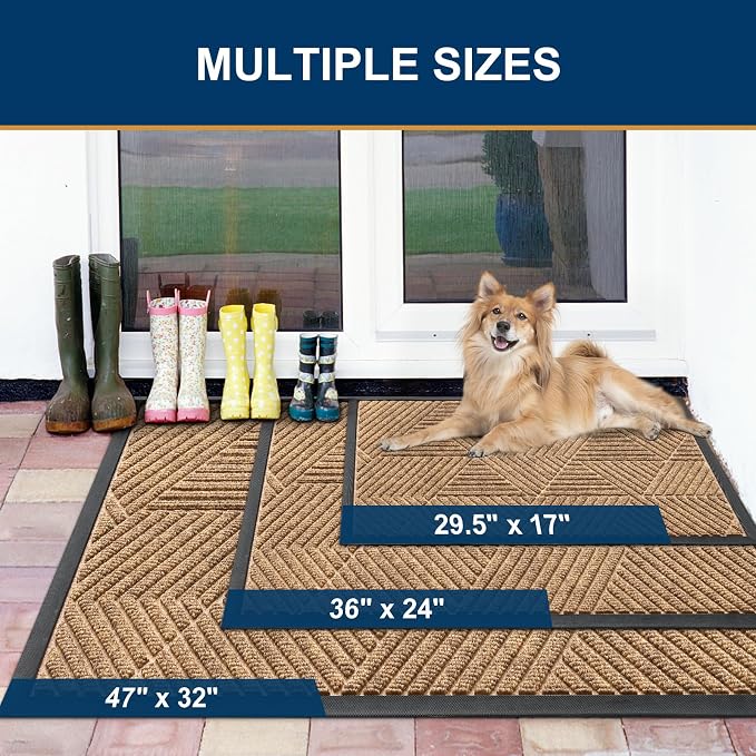 Smiry Front Door Mat Outside Entrance, Heavy Duty Sturdy Natural Rubber Doormat, Trap Dirt and Moisture, Easy Clean Low Profile Welcome Floor Mats for Indoor Outdoor Entry, 35X23 Inch, Light Brown