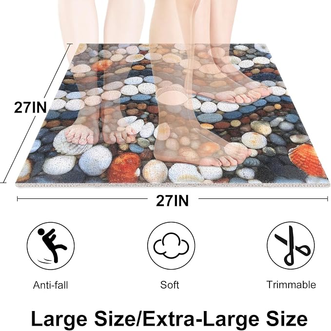 Square Shower Mat, Yonala 27 x 27 Inch Stylish Non Slip Shower Mats for Inside Shower with Central Drain Hole, Soft Trimmable PVC Loofah Anti Slip Shower Mat for Walk in Shower Stall, Quick Drying
