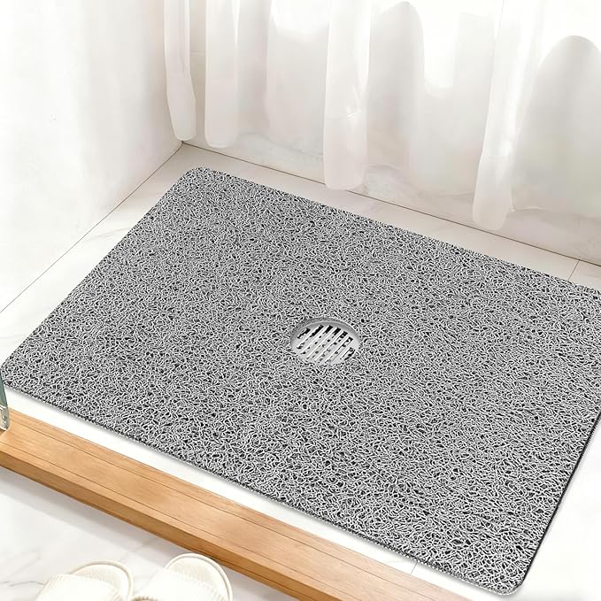 Shower Mat Non Slip: 32 x 24 Inch Extra Large Shower Mats with Drain Hole in Middle - Soft Loofah Quick Drying Matt for Shower Stall