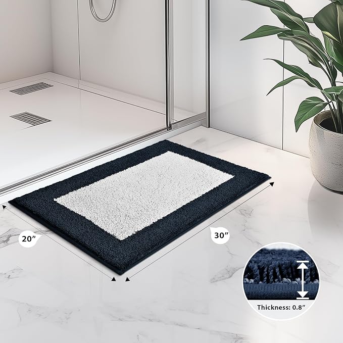 anllugs Bathroom Rugs 20" x 30", Non-Slip Extra Soft Absorbent Bath Rugs, Machine Washable Quick Dry Bath Mats for Bathroom Floor, Shower, Bathtub and Sink, Navy Blue & White