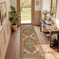RELEANY Area Rugs Runner 2'x6' Washable Non-Slip, Floral Vintage Distress Medallion Carpet for Kitchen Hallway Bedroom Beside Laundry Room Bathroom, Red Orange Blue Brown