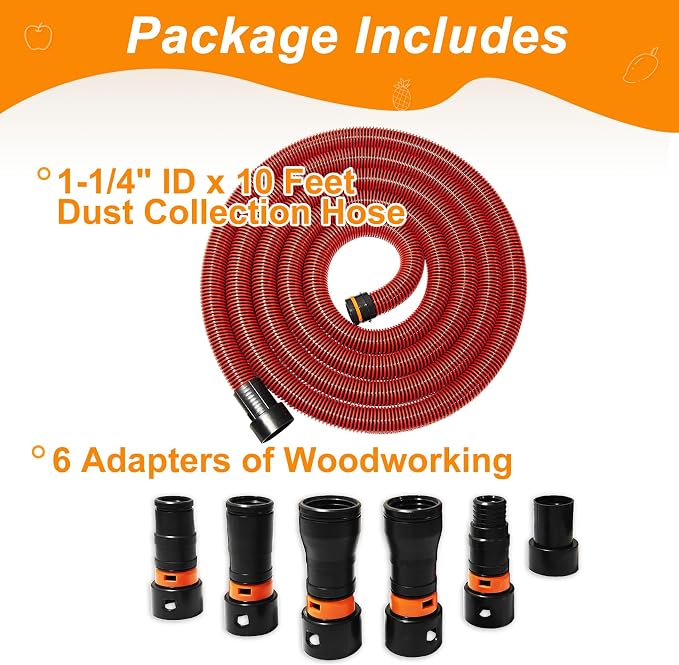 10FT Shop Vac Hose, Dust Collection Hose Kit for Home&Shop Vacuums System with 6 Adapters for Woodworking Power Tool & Sander, Compatible with festool/dewalt/bosch/ryobi/etc Most Multi-Brands