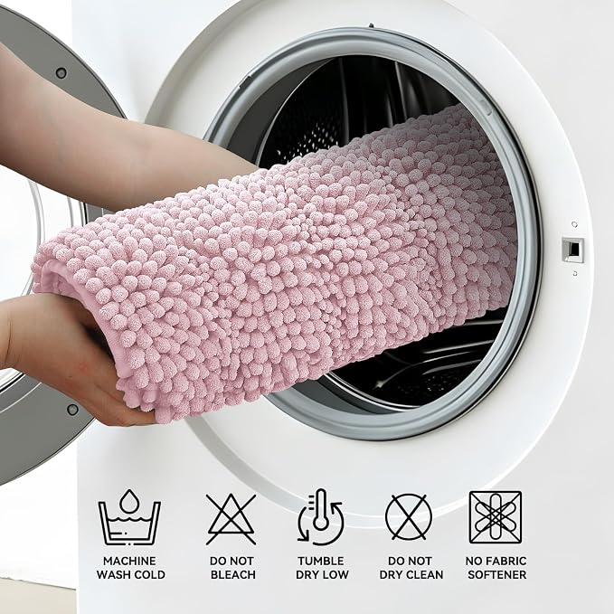 Bcoimo BcoimoBcoimo 24"×17" Chenille Bath Mat – Non-Slip with Backing Bath Rug Ultra-Absorbent and Machine Washable Bathroom Mat Quick-Dry Design. Ideal for Bathroom and Tub Areas