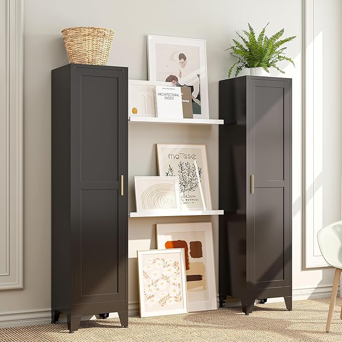Bevivog Tall Narrow Storage Cabinet, 67" Single Door Metal Storage Locker Cabinet, Freestanding Tall Kitchen Pantry Cabinets for Small Space