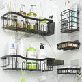 Simple Trending Adhesive Shower Caddy, 5-Pack Large Capacity Shower Shelves with Soap Dish Toothbrush Holder & Hooks, No Drilling Bathroom Organizer and Storage for Home Decor, Black