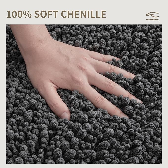 Bathroom Rugs Non Slip Washable 55x24, Extra Thick Soft Chenille Absorbent Bath Mat, High Density Barrier Non Slip Backing, Quick Dry Plush Shaggy Floor Carpet for Tub&Shower, Darkgrey